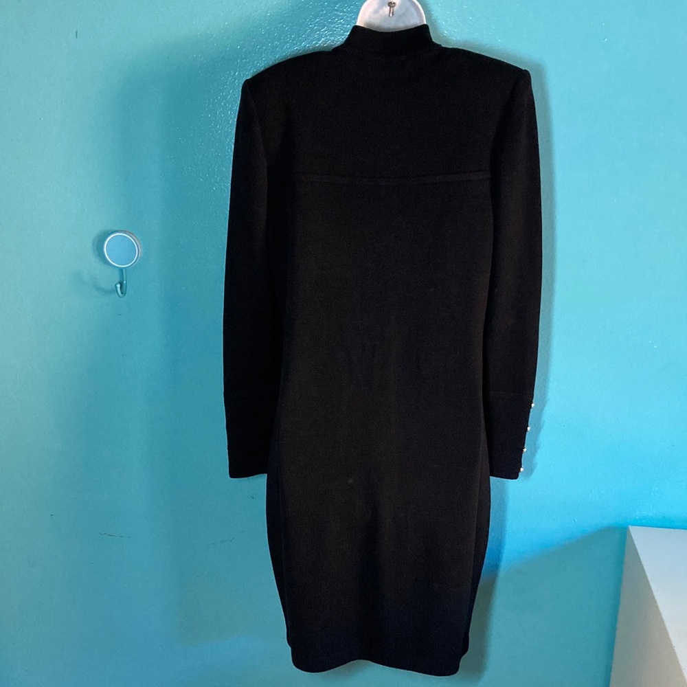 St. John Evening Basics Black Knit Dress Size M /8 with Silvertone Buttons - Picture 9 of 12